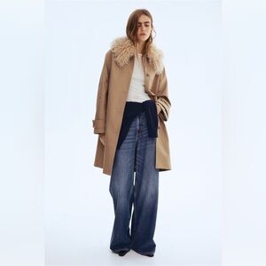 H&M Twill Coat With Fluffy Collar